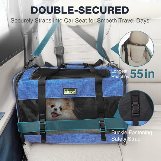 Dog Carriers for Small Dogs, Large Cat & Bunny, Foldable Soft-Sided Pet Travel Bag, up to 25lbs (20"x13"x13"), Breathable and Anti-Scratch Mesh, Perfect for Road Trips, Portable, Blue
