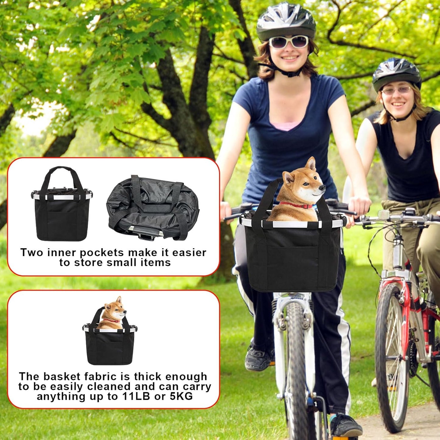 Bike Basket Front Dog Basket for Bike, Bike Baskets for Adult Bikes, Bike Bags for Bicycles, Removable Bicycle Basket, Folding Small Pet Bag for Shopping Camping Cycling