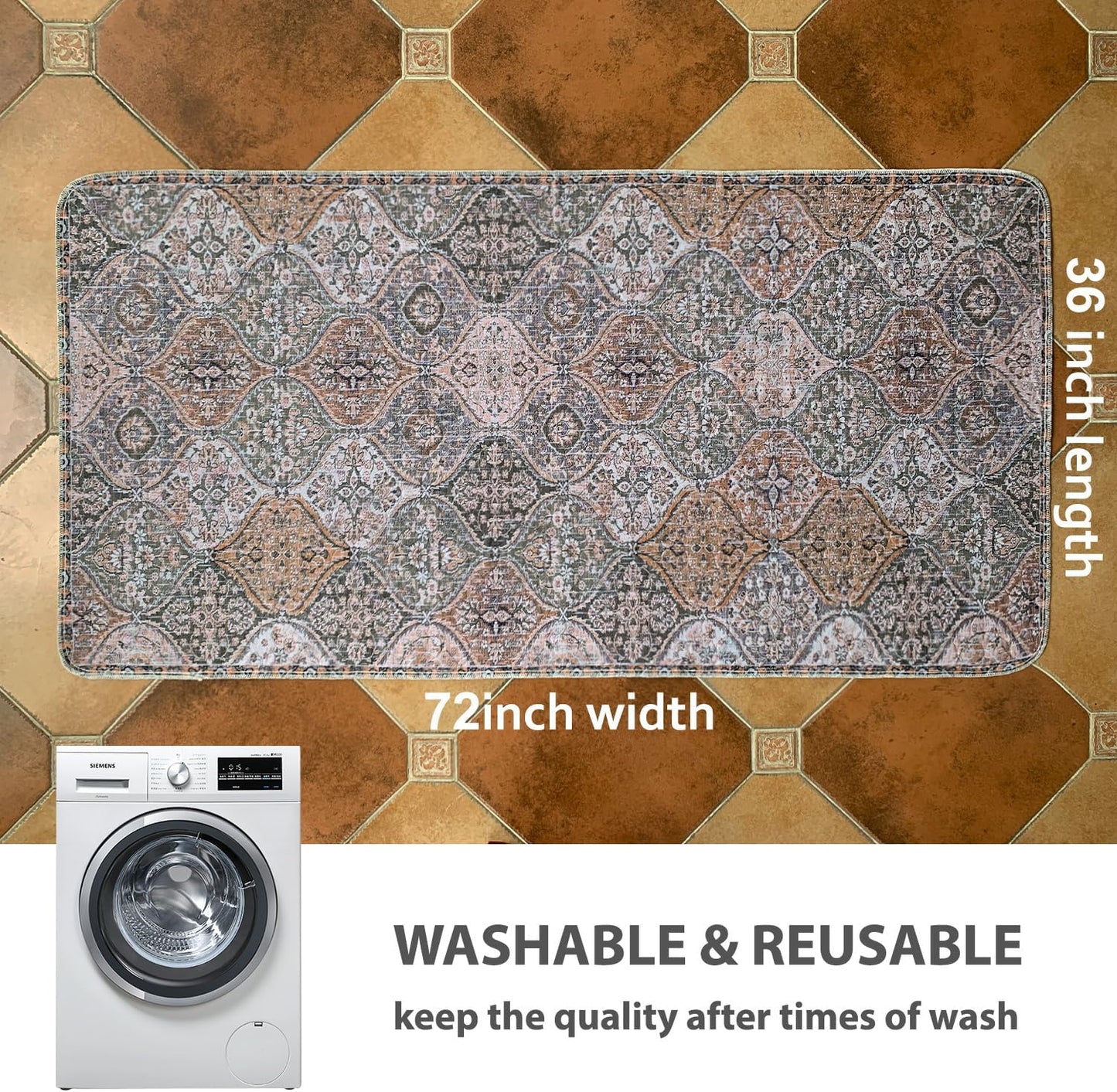 nunubaby Washable Pee Pads for Dogs, Stylish, Non-Slip and Leak-Proof Pee Pads. Reusable Potty Pads for Dogs for Crates and Floors.(Brown/Multi, 36" x72")