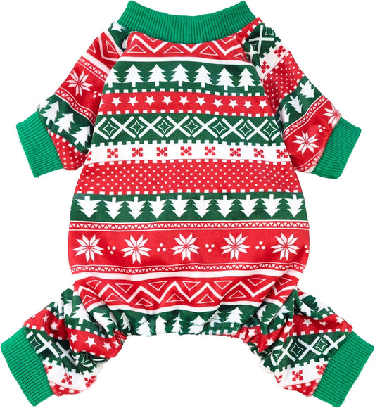 Fitwarm Dog Christmas Outfit, Holiday Pet Clothes for Small Dogs Boy Girl, Festive Pajamas with Feet, Puppy Onesie, Red, Green, XL
