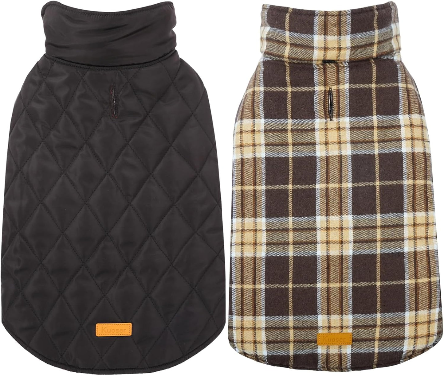 Kuoser Waterproof Dog Coat, Reversible Dog Jacket for Small Dogs, Adjustable Durable Doggie Winter Coat Warm Cozy Puppy Cold Weather Apparel from Small to Large Breed, New Brown S