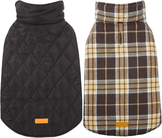 Kuoser Waterproof Dog Coat, Reversible Dog Jacket for Small Dogs, Adjustable Durable Doggie Winter Coat Warm Cozy Puppy Cold Weather Apparel from Small to Large Breed, New Brown S