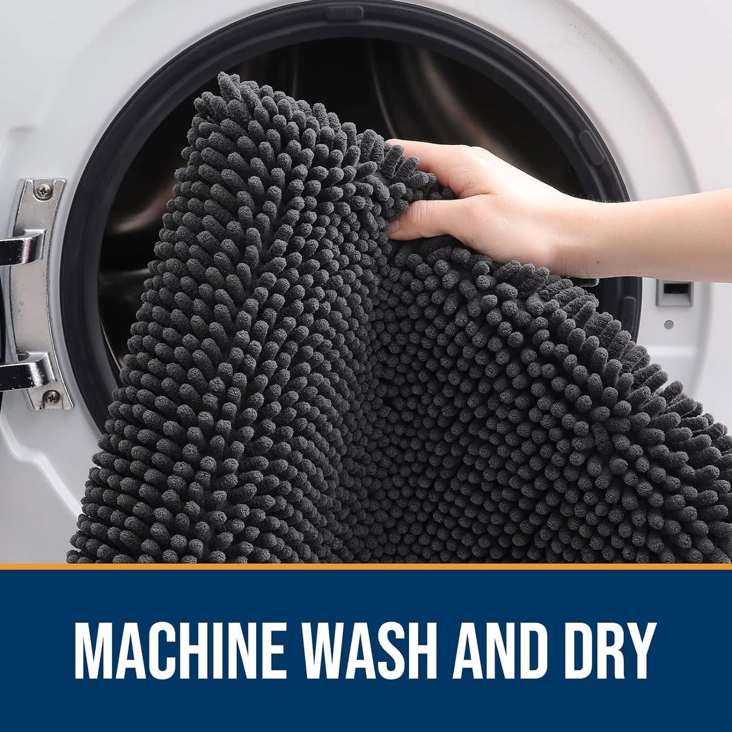 OLANLY Dog Door Mat for Muddy Paws 44x24, Absorbs Moisture and Dirt, Absorbent Non-Slip Washable Doormat, Quick Dry Chenille Mud Mat for Dogs, Entry Indoor Entryway Carpet for Inside Floor, Dark Grey