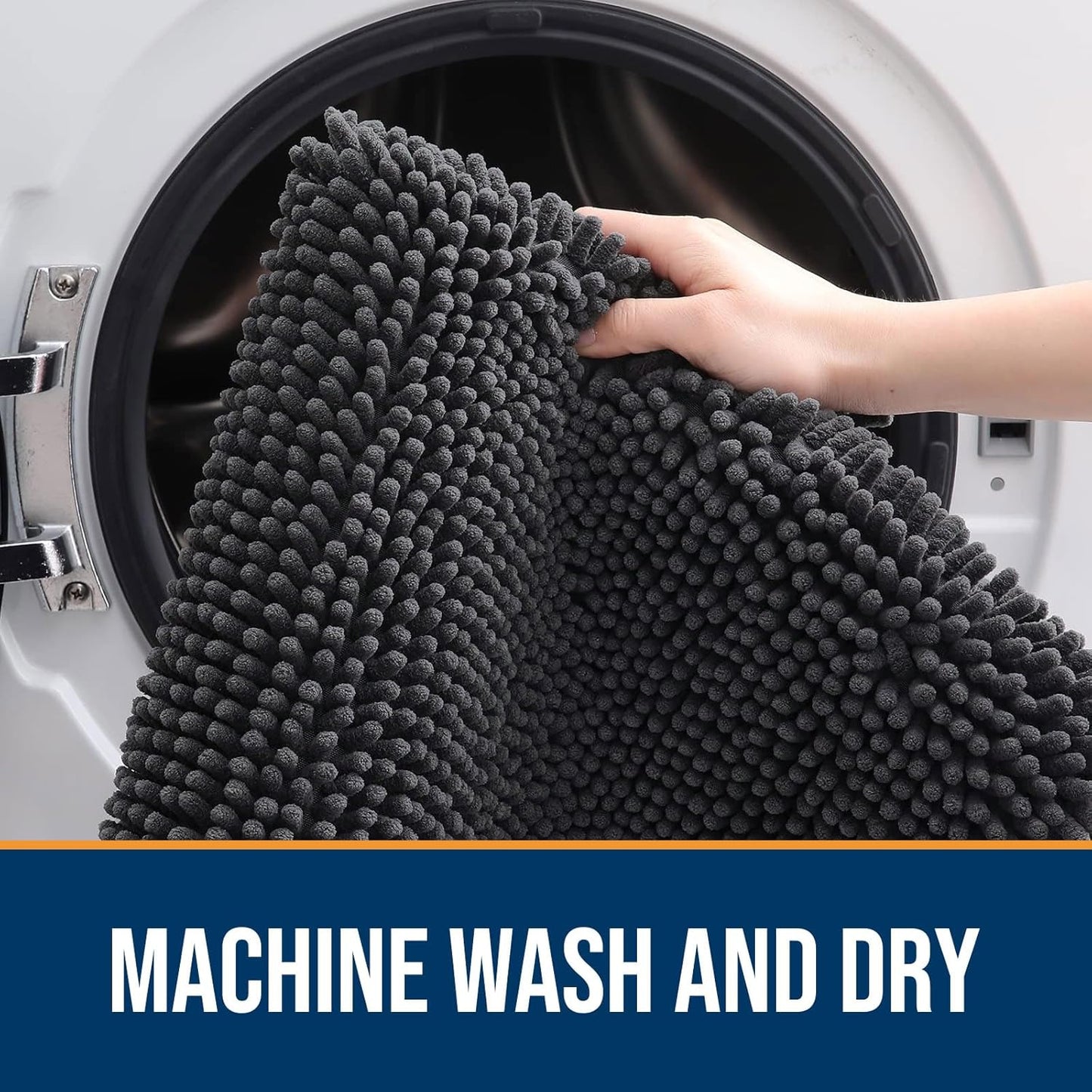 OLANLY Dog Door Mat for Muddy Paws 59x35, Absorbs Moisture and Dirt, Absorbent Non-Slip Washable Doormat, Quick Dry Chenille Mud Mat for Dogs, Entry Indoor Entryway Carpet for Inside Floor, Dark Grey