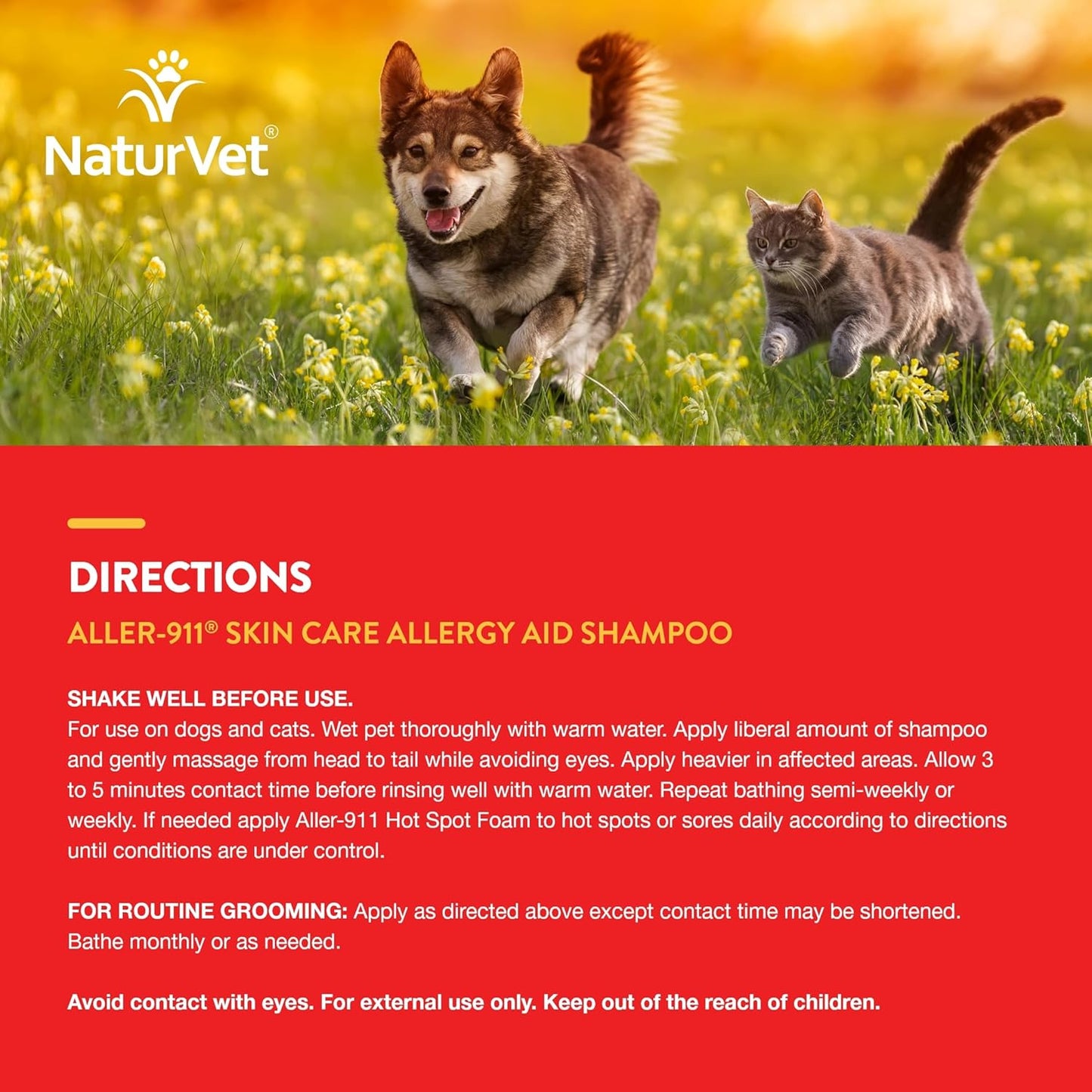NaturVet Aller-911 Skin Care Allergy Aid Pet Shampoo with Aloe Vera – Pet Health Supplement Shampoo & Grooming Aid for Dermatitis, Dog Skin Allergies, Itching, Hot Spots, Cat Rashes – 16 Oz.