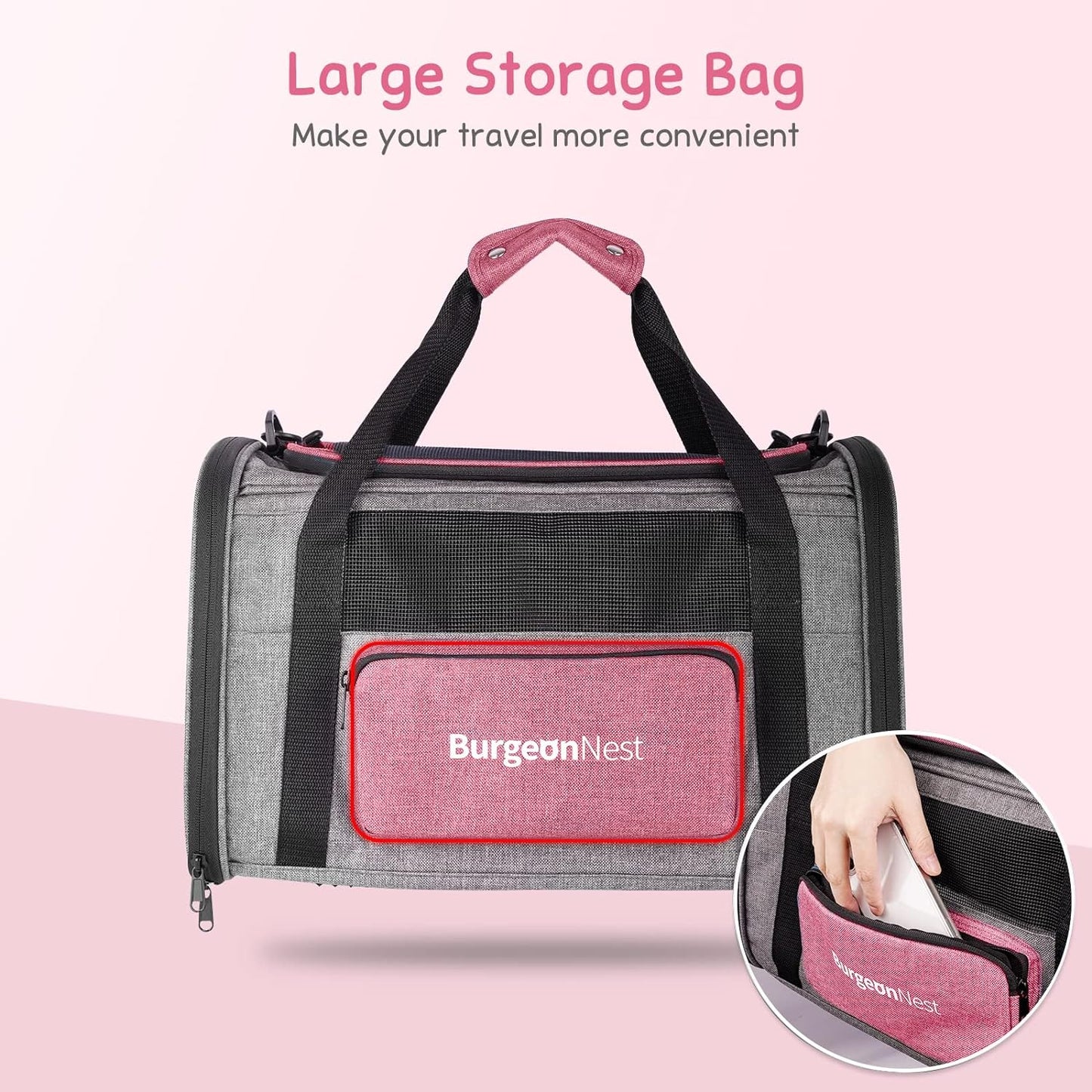 BurgeonNest Cat Carriers for Medium Puppy Under 25 lbs, Pet Carrier for Cats with Unique Side Bag,Top Load Small Pet Bag Soft-Sided Escape Proof with 4 Ventilated Windows