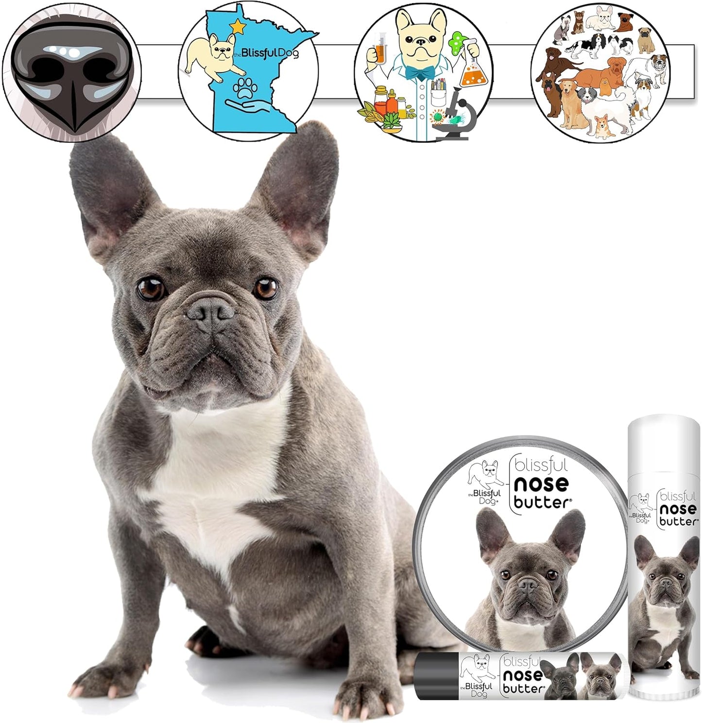 The Blissful Dog Blue French Bulldog Nose Butter, Versatile Dog Nose Balm for Dry Nose, Handcrafted Nose Moisturizer, Easy-to-Apply Dog Essentials, Unscented, 1 oz.