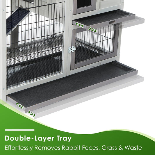 Rabbit Hutch Indoor Bunny Cage Outdoor House with Urine Guards and 2 Trays for Small Animals Guinea Pigs