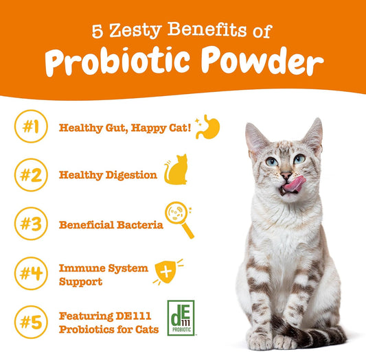 Zesty Paws Probiotics for Cats - Powder Meal Topper for Digestive, Immune System Support for Feline Biome - Premium DE111 Cat Probiotics for Digestive Health - Fiber & Yeast Extract - Pumpkin - 30 Ct