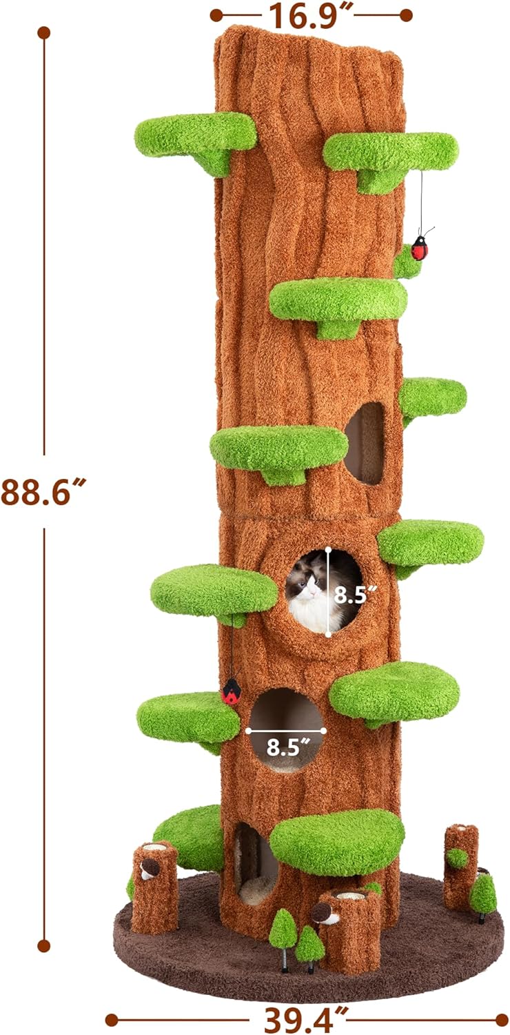 NUNU Super Large Cat Tree Tower – All-in-One Tall Cat Tower with Scratching Post, Luxury Multi-Level Solid Wood Cat Condo for Indoor & Multi-Cat Families