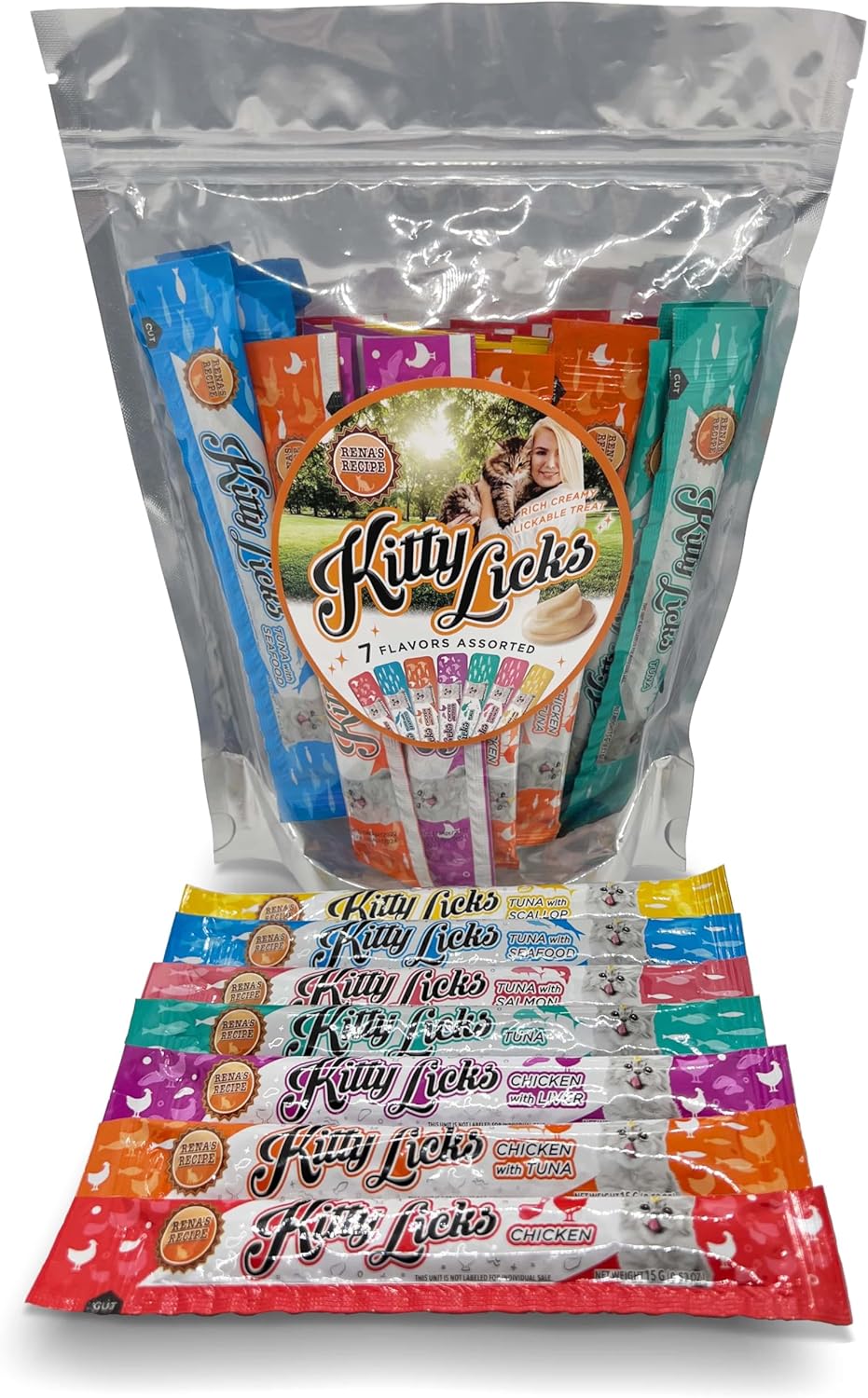 Kitty Licks Chicken and Tuna Varieties (28 Tubes) Chicken and Tuna Varieties 4 Tubes X 7 Flavors (28 Tubes)