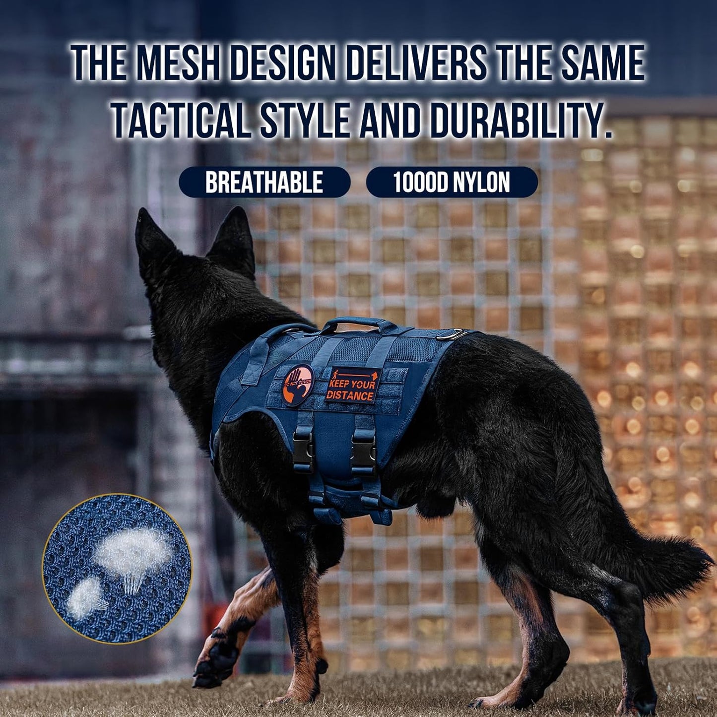 OneTigris Tactical Dog Harness for Small Dogs with Handles, Mesh Design Service Dog Vest Breathable Military Dogs Molle Vests with Handles, Harness for Walking Hiking Training (Blue, XS)