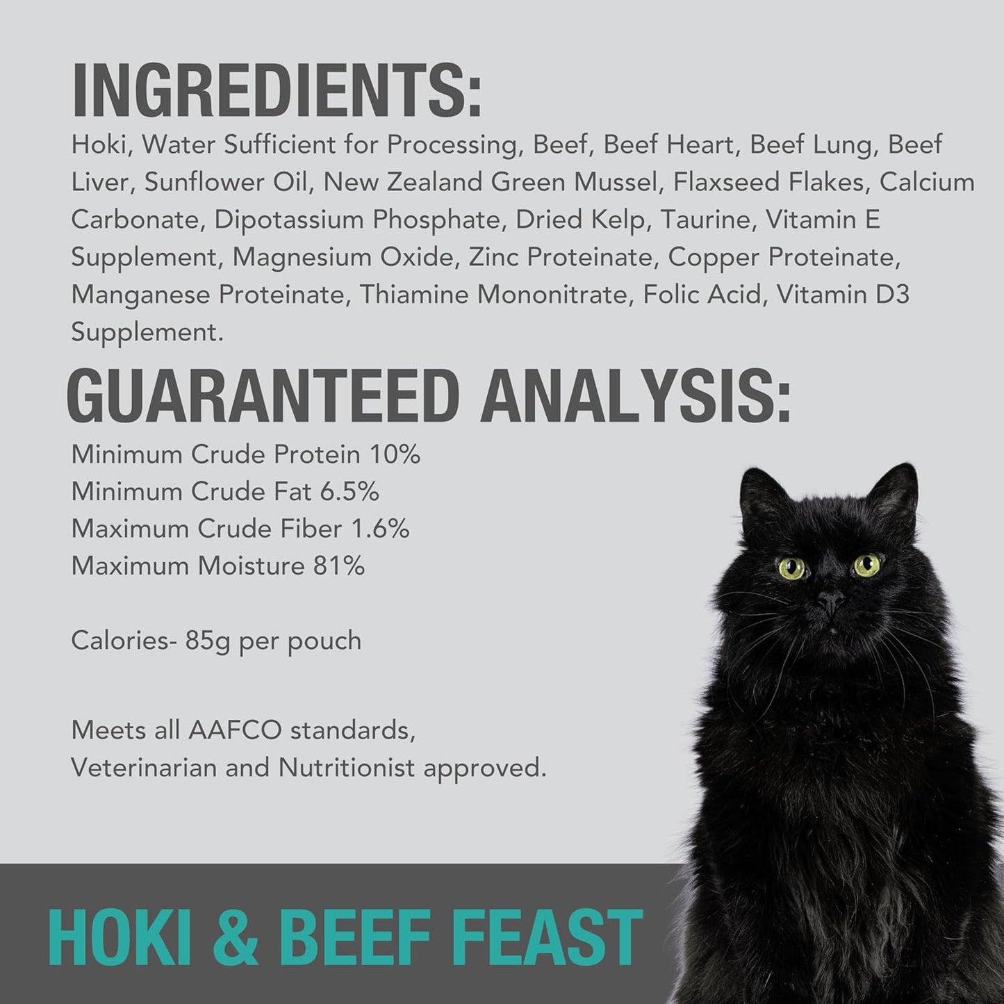 Feline Natural Wet Cat Food Pouch - Hoki & Beef Feast, Grain-Free, Grass-Fed & Sustainably Sourced Wet Food for Cats - Made in New Zealand, 3oz Pate, 12 Count Pack