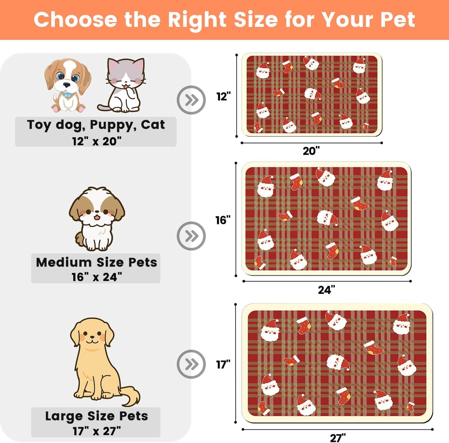 Pet Feeding Mat-Absorbent Pet Placemat for Food and Water Bowl, with Waterproof Rubber Backing, Quick Dry Water Dispenser Mat for Dog and Cat(Christmas, 16"x24")