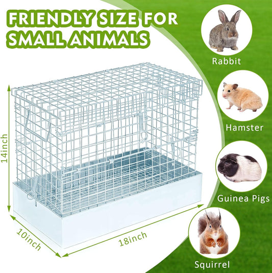 Folding Rabbit Cage, 18 x 10 x 14 in Portable Bunny Carrier with Tray and Handles for Transport, Travel or Temporary Housing, Indoor Outdoor Pet Habitat Animal Enclosure