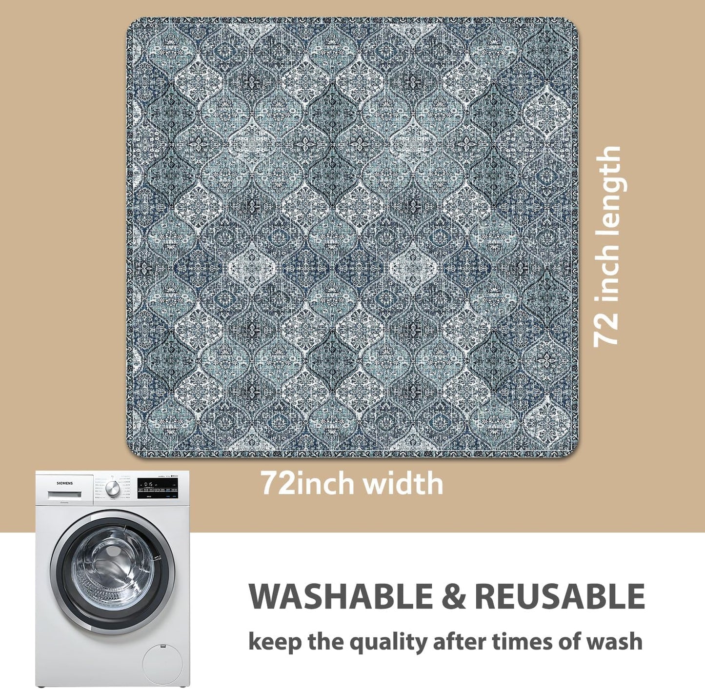 nunubaby Washable Pee Pads for Dogs, Stylish, Non-Slip and Leak-Proof Pee Pads. Reusable Potty Pads for Dogs for Crates and Floors.(Blue/Multi, 72" x72" )