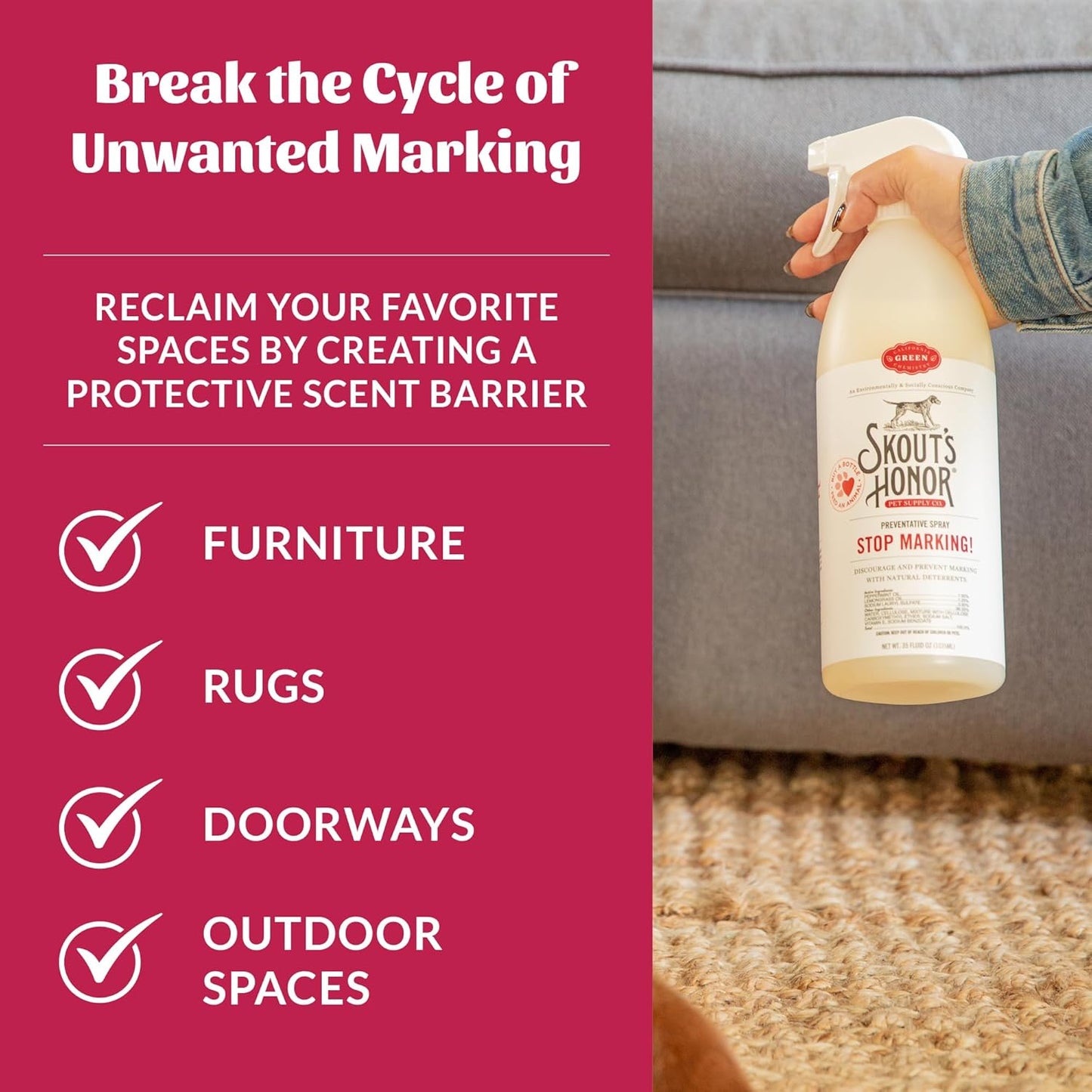 SKOUT'S HONOR Stop Marking! Preventative Spray for Dogs - Natural Lemongrass & Peppermint Oils - Eco-Friendly Training Aid, Alcohol-Free, Discourages Marking, 35oz