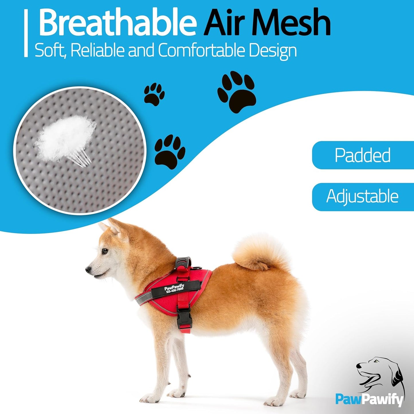 PawPawify Custom No Pull Dog Harness with Name and Phone Number, Heavy Duty Personalized Pet Vest to Prevent Tugging, Pulling, or Choking, Training and Walking (New Red, S (10-19LBS))