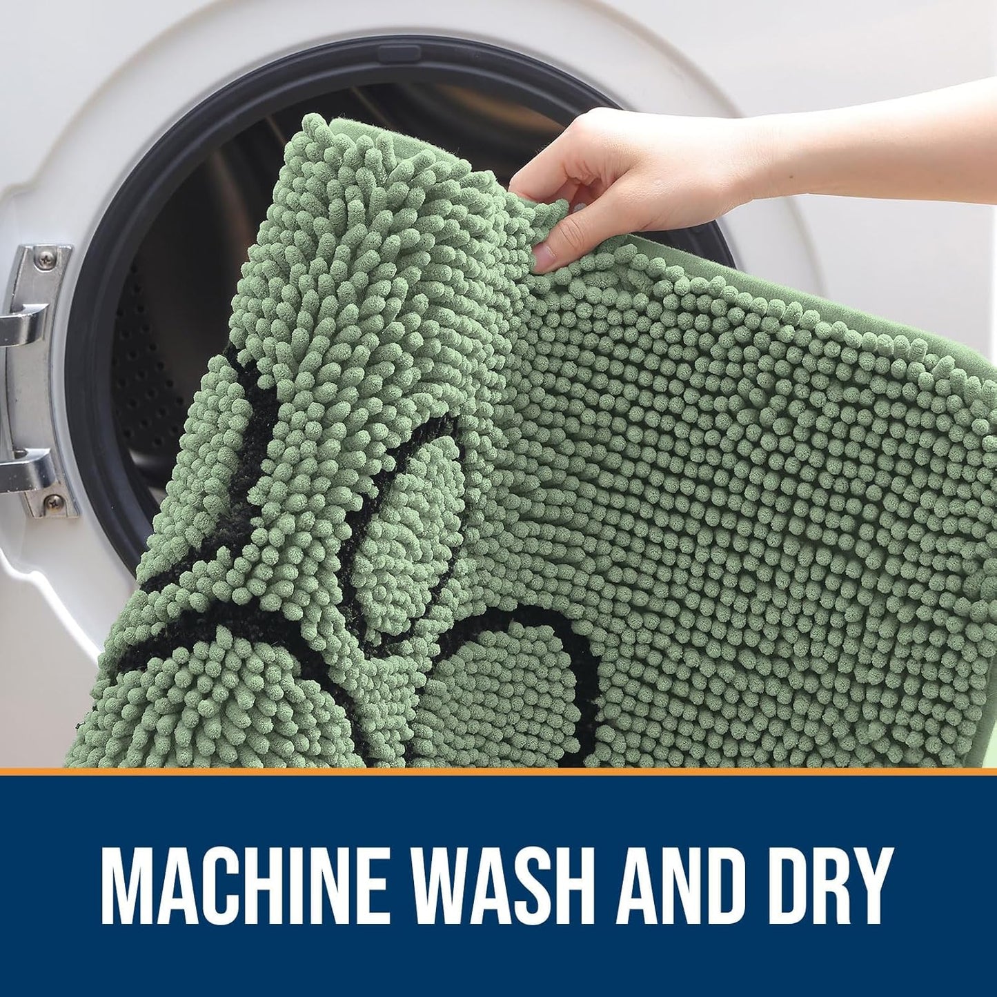 OLANLY Door Mat for Muddy Dog Paws 30x20, Absorbent Chenille Doormat with Paw Print Design, Non-Slip Washable Doormat for Indoor Entryway, Quick-Dry Pet Bed Mats for Dirty Dogs, Olive Green and Black