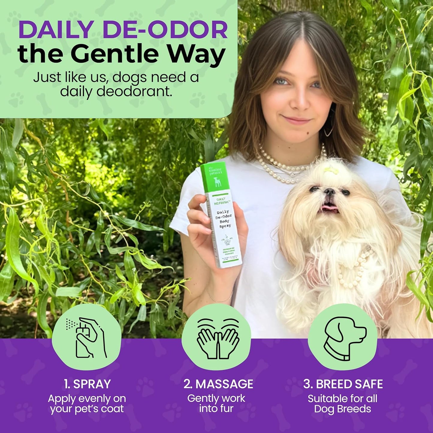 Luxury Daily Dog Deodorant & Grooming Spray – Long-Lasting, Odor Eliminating Pet Deodorizer Spray for Dogs’ Coat & Skin – Gentle & Clean, Irresistible Fresh Spa Scent 5.07 Fl oz.