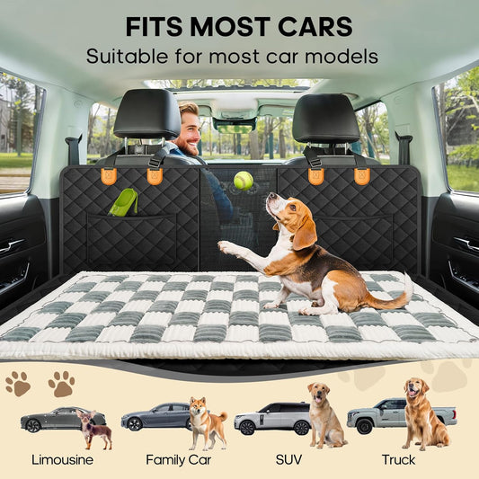 Backseat Pet Bed Mat, Non-Slip Plaid Dog Bed for Car Back Seat, Flannel Backseat Dog Bed, Fit for Backseat Extenders and Trucks SUVs (Bluegrey&White, 24.8x54 inch)