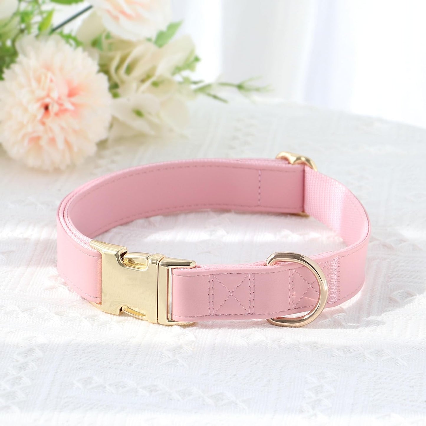 PET ARTIST Soft PU Leather Dog Collar, Bright & Classic Pink Dog Collar with Quick Release Rose Metal Buckle, Adjustable Nylon Padded Durable Pet Collars for Medium Dogs Girl, Neck Fit 13-19"