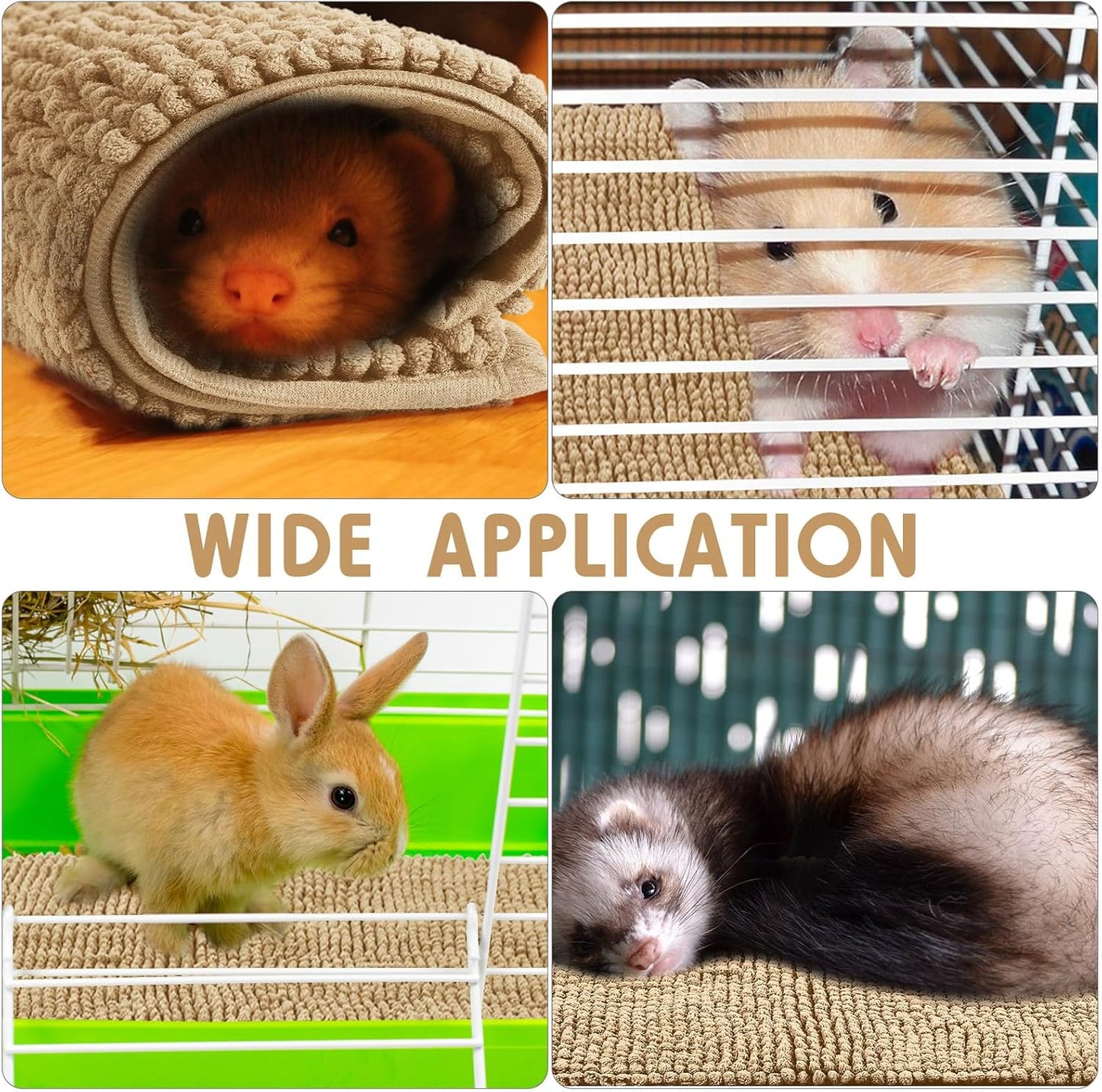 Amylove 4 Pcs Guinea Pig Cage Liner Guinea Pig Bedding Washable Fleece Pee Pads Reusable Small Animals Training Mat Small Animal Sleeping Bed for Bunny Hamster (Beige,16 x 24 Inch)