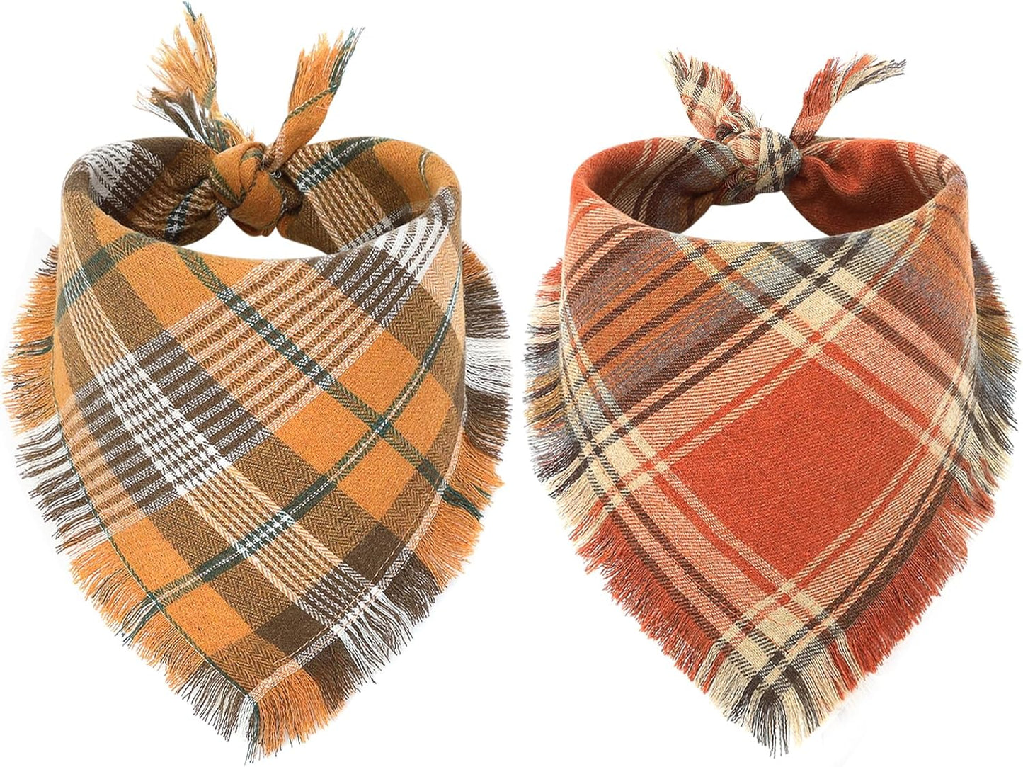 Vivifying Halloween Dog Bandana, 2 Pack Classic Plaid Fall Dog Scarf with Tassels Edges, Funny Pet Apparel & Accessories Costume for Thanksgiving Photo Prop, and Party Decor (Small, Yellow&Orange)