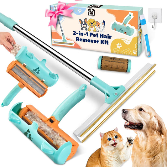 5 PCS Pet Hair Removal Tool, Roller Dog Hair Removers for Couch, Retractable Pet Hair Carpet Scraper Rack, Reusable Cat Hair Remover for Bed, Rugs, Stairs, Furniture