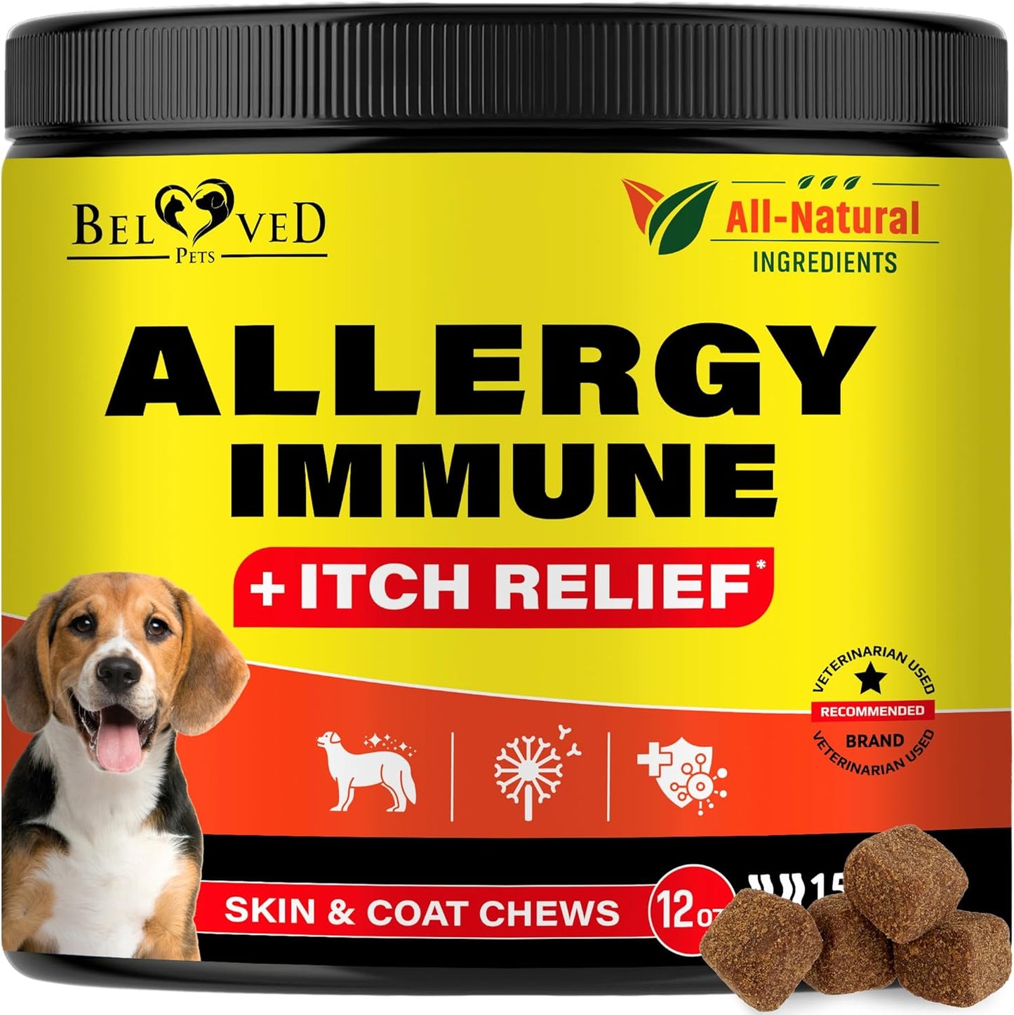Dog Anti Itch & Allergy Relief Chews - Dry Itchy Skin & Hot Spot Treatment with Probiotic, Omega 3 Oil- Immune Supplement & Seasonal Allergies Medicine for Dogs, Puppy