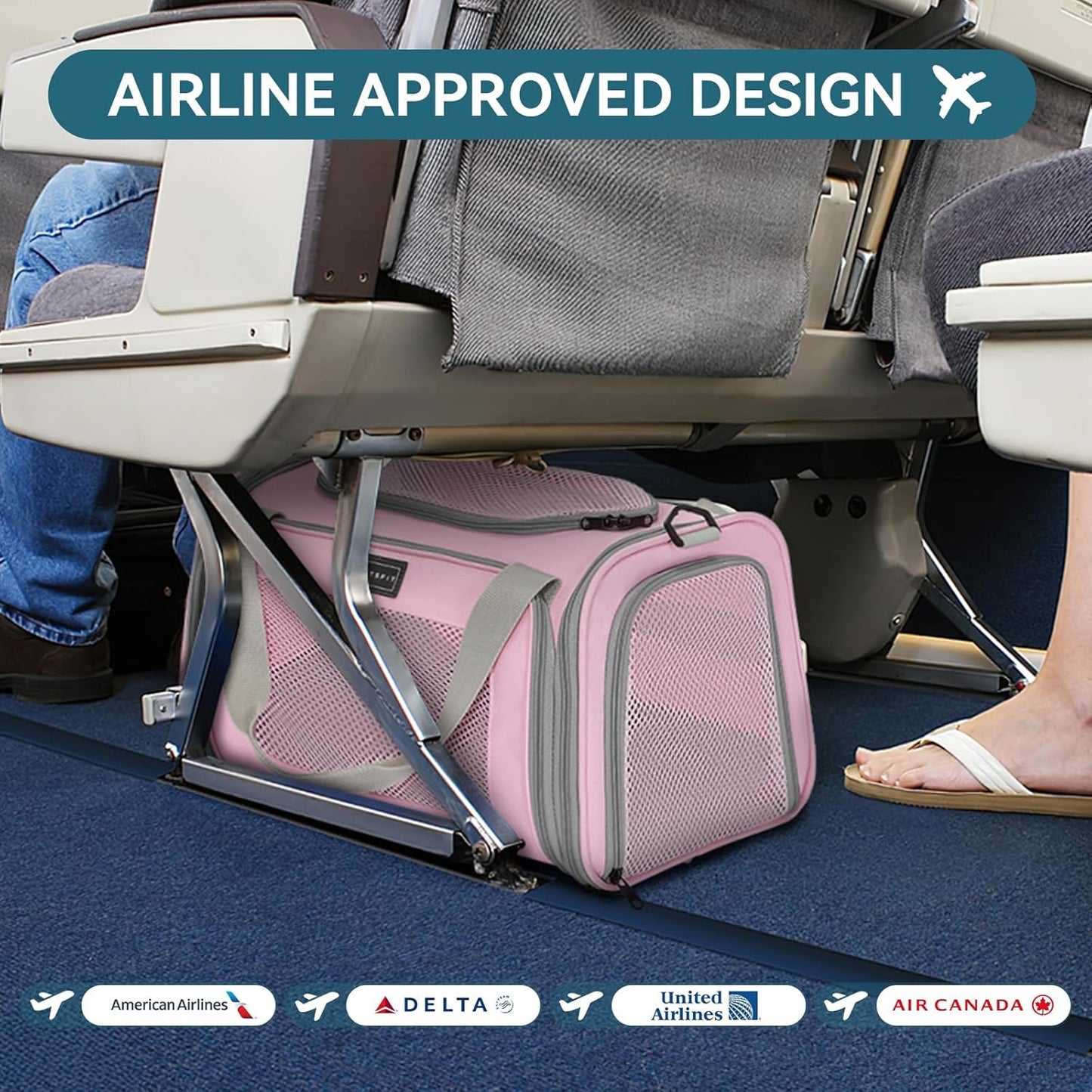 PETSFIT Cat Carrier, Pet Carrier Airline Approved, Cat Travel Carrier for Small and Medium Cats Under 12 Lbs, Soft Sided Kitten Carrier with Cozy Extendable Mat, Cat Carrier Bag, Pink