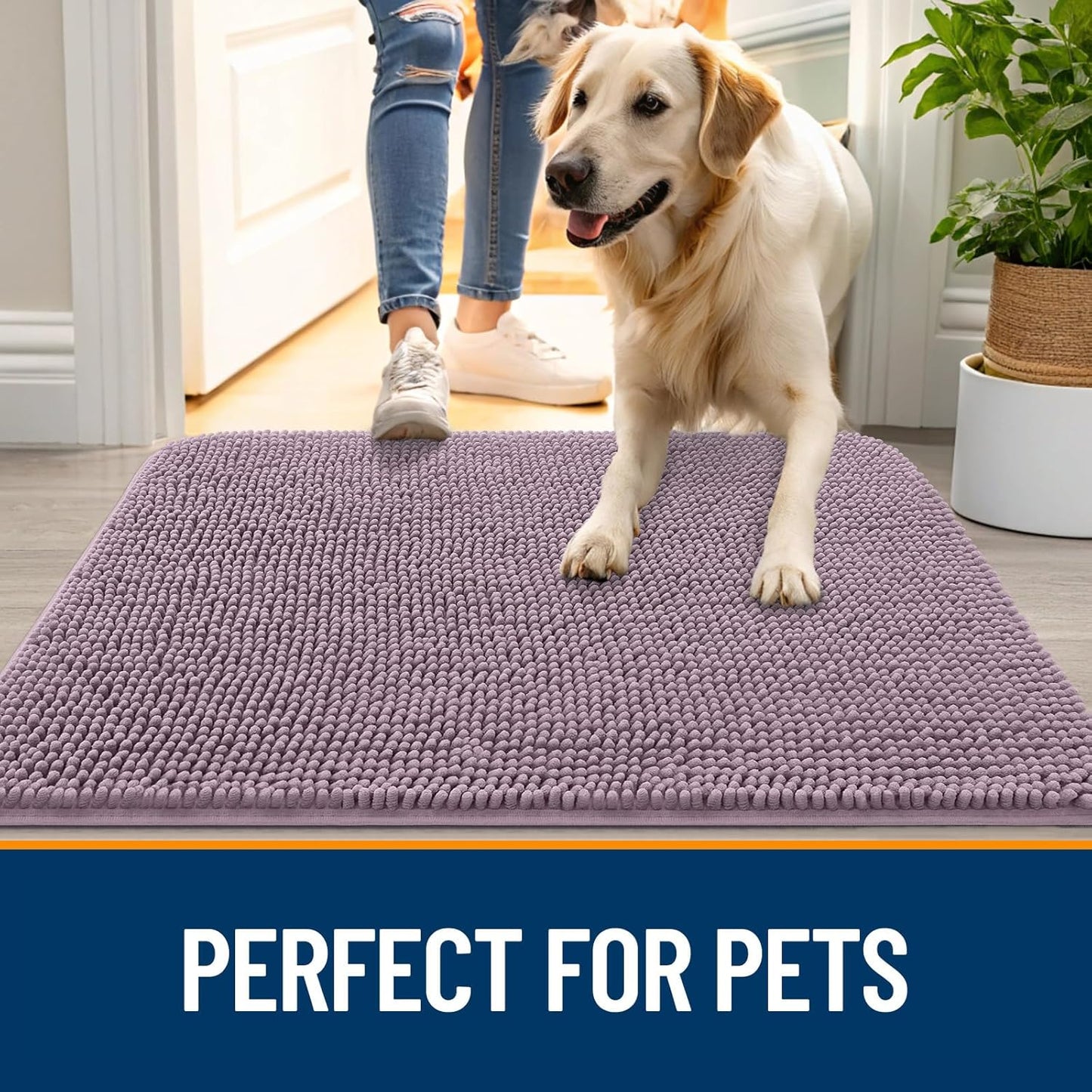 OLANLY Dog Door Mat for Muddy Paws 30x20, Absorbs Moisture and Dirt, Absorbent Non-Slip Washable Doormat, Quick Dry Chenille Mud Mat for Dogs, Entry Indoor Entryway Carpet for Inside Floor, Deep Plum