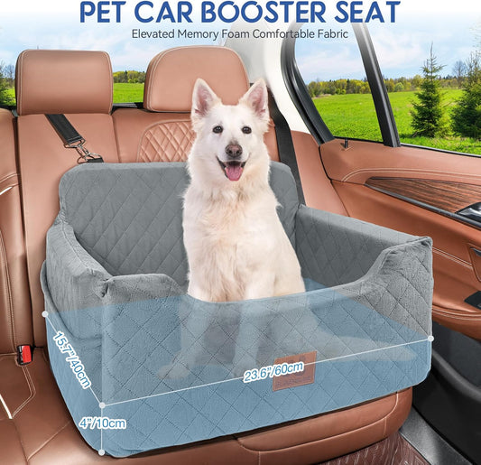 Dog Car Seat for Medium/Large Dogs, Dog Booster Seat for Pet Under 50lbs or 2 Small, Detachable and Washable Pet Car Seat,Multi-Functional Pet Travel Bed for Backseat(Grey)