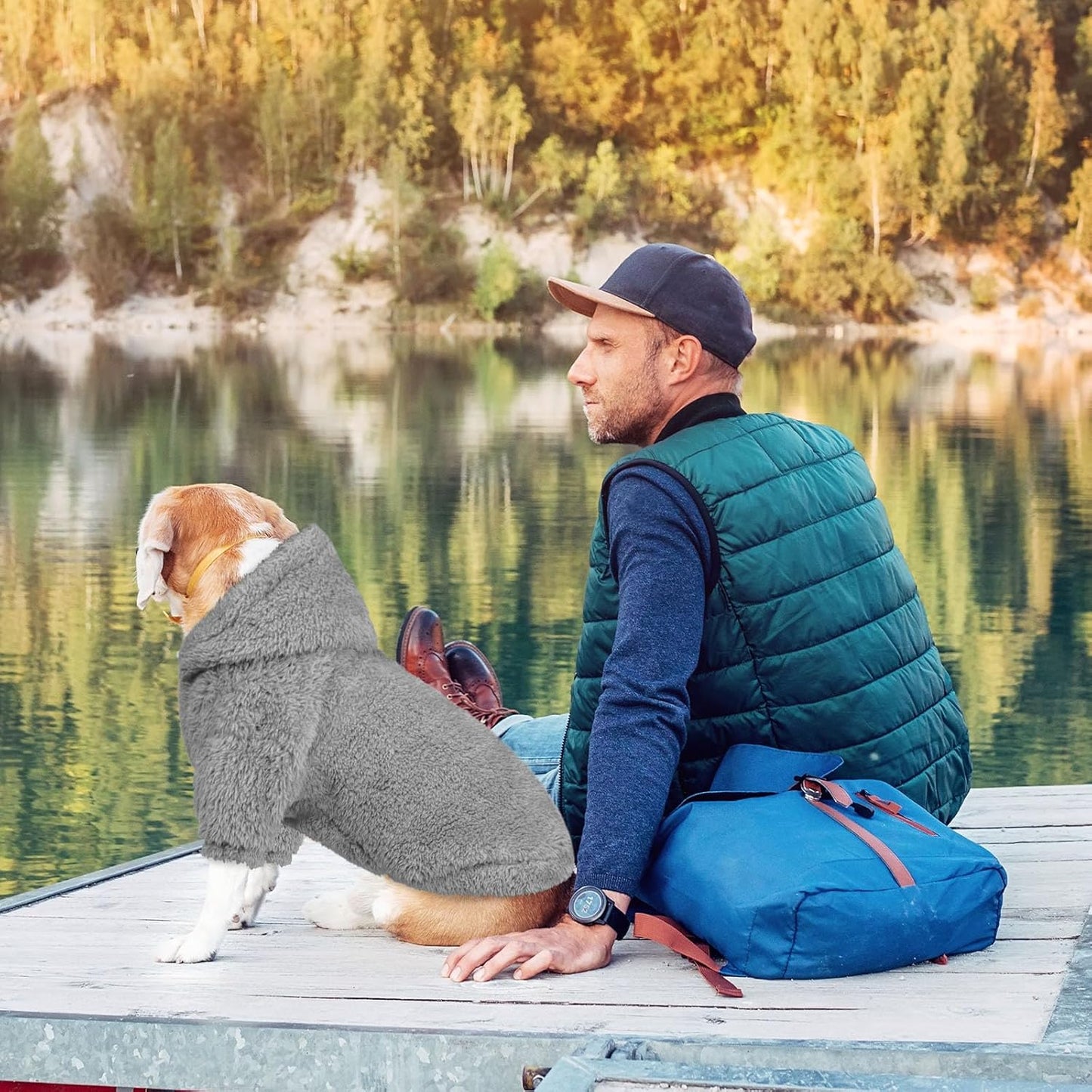 Fuzzy Dog Sweaters for Medium Dogs Dog Hoodie Soft Double-Sided Plush Fleece Pet Sweater Clothes Pet Coats Hoodie Sherpa Hooded Sweatshirt(Grey-M)