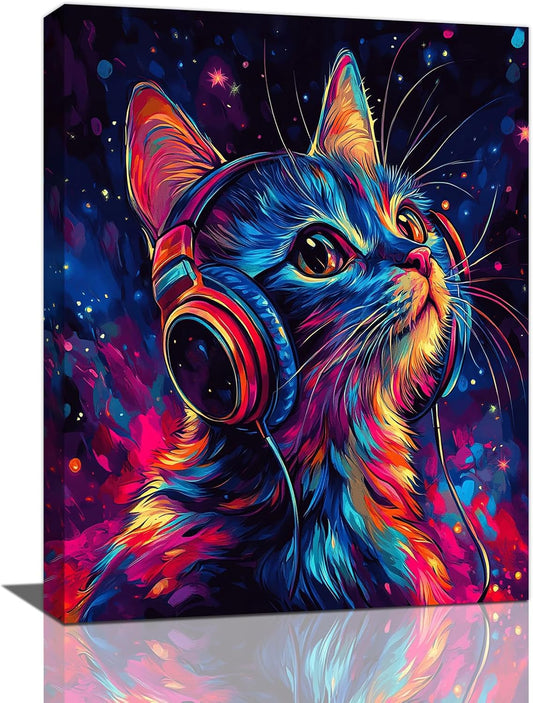 Cat Wall Art Canvas Fantastic Animal Wall Decor Prints Framed Painting Colorful Pictures Gifts Artwork for Bathroom Living Dining Kitchen 12"x16"