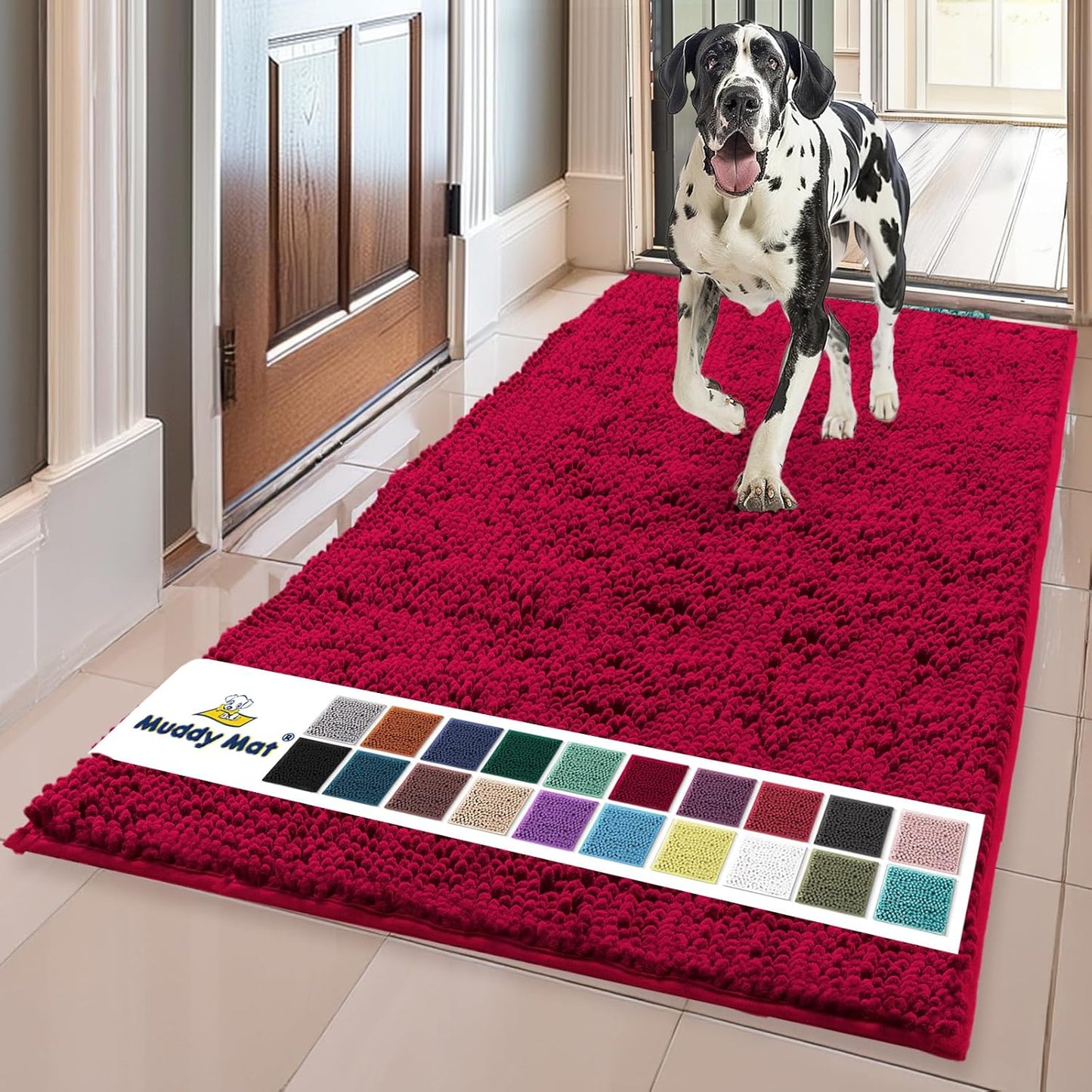 Muddy Mat® Shown on TV – Super Absorbent Door Mat Indoor, Microfiber Quick Dry Chenille Entryway Rug, Non-Slip Front Door Mat, Indoor Mats for Entryway, Machine Washable Pet Rug, Maroon 36"x60"