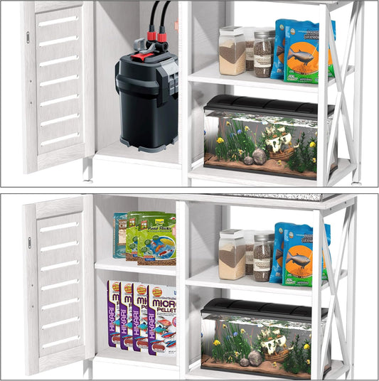 40-50 Gallon Fish Tank Stand, Aquarium Stand with Cabinet Accessories Storage, Heavy Duty Metal Frame, 40.55" L*18.89" W Tabletop, 850LBS Capacity, White PG02YGW