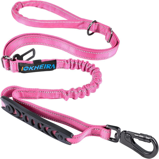 IOKHEIRA 6Ft /4Ft Dog Leash Rope for Large Dogs, Heavy Duty with Comfortable Padded Handle and Highly Reflective Threads,4-in-1 Multifunctional Dog Leashes with Car Seat Belt for Training (Pink)