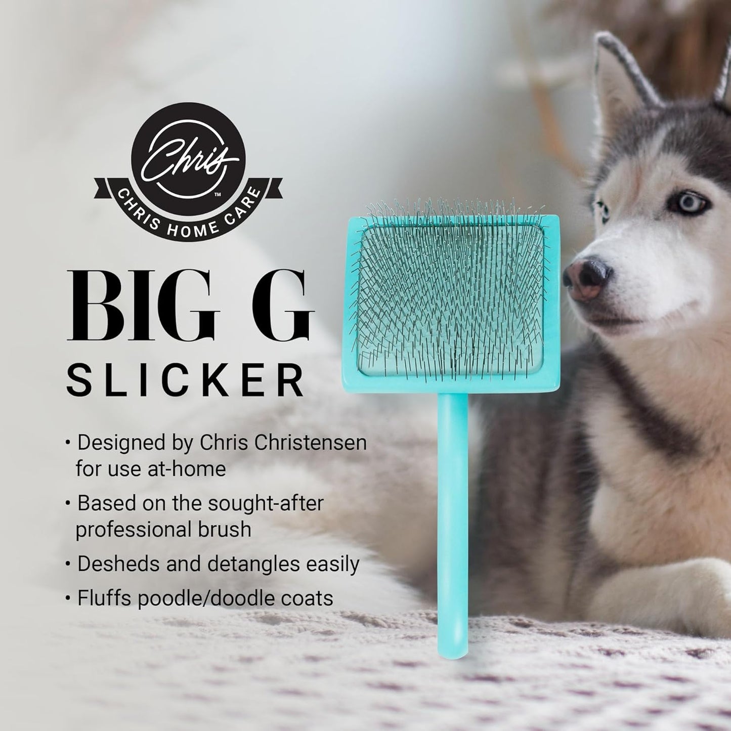 Chris Christensen Big G Dog Slicker Brush for Dogs (Goldendoodles, Labradoodles, Poodles), Groom Like a Professional, Fluff Detangle Style, Saves Time Energy, Teal, Large