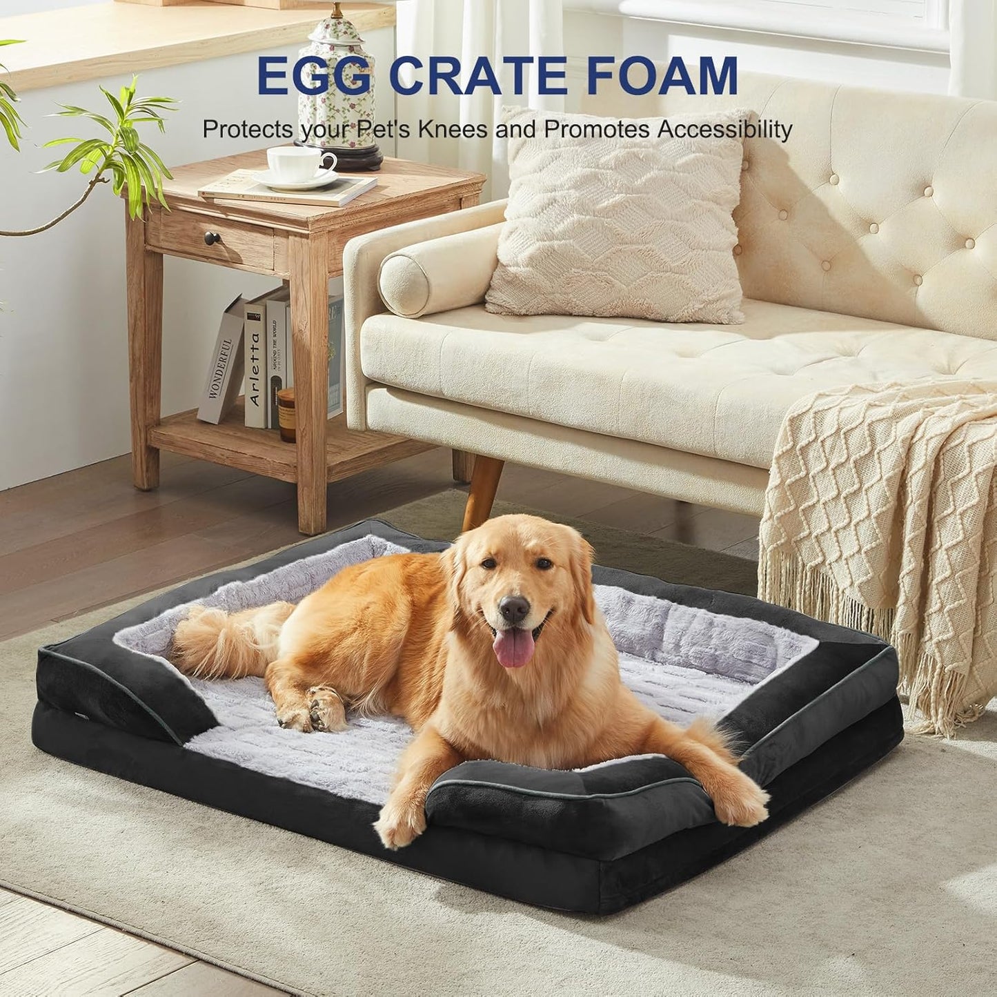 FURTIME Orthopedic Dog Bed for Extra Large Dogs - XL Washable Dog Sofa Bed Large, Supportive Foam Pet Couch Bed with Removable Washable Cover, Waterproof Lining and Nonskid Bottom, Black