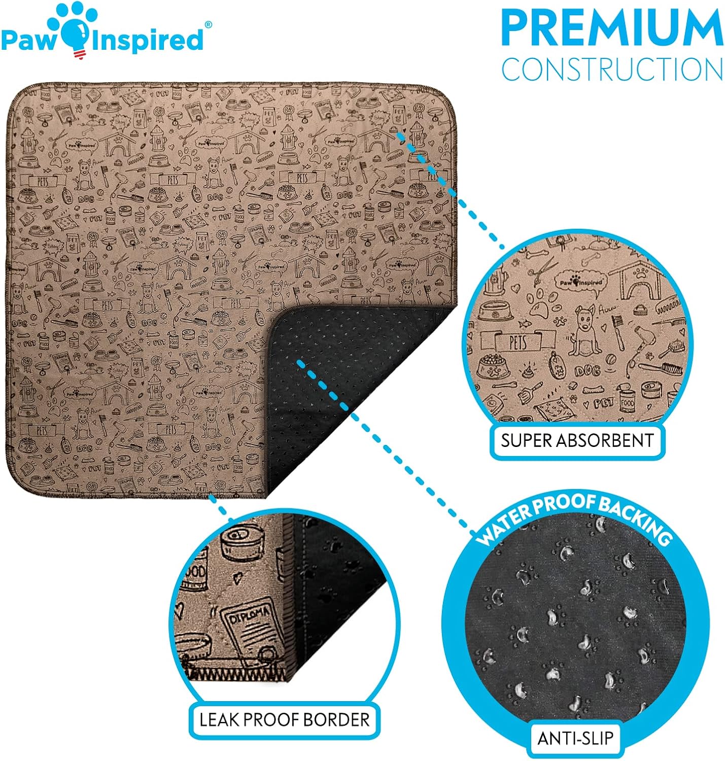 Paw Inspired Washable Pee Pads for Dogs | Reusable Puppy Pads | Waterproof Whelping Pads | Washable Training Pet Pads, Washable Potty Pads Extra Large Sizes (Classic, 32x30" - pattern (2 pack))