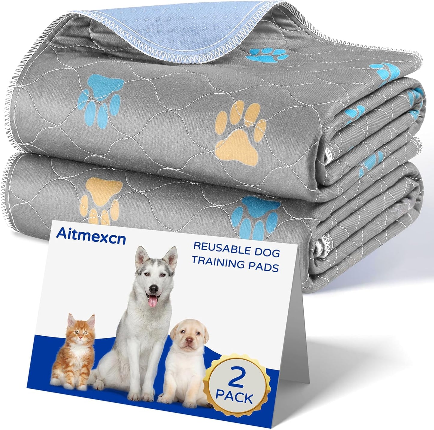 Aitmexcn Washable Puppy Dog Pee Pad, 4PCS 100% Waterproof Whelping Training Mat for Puppy/Senior Dog, Fast Drying Reusable Puppy Pads for Indoor, Outdoor and Car Travel- 32x36'' Llight Gray
