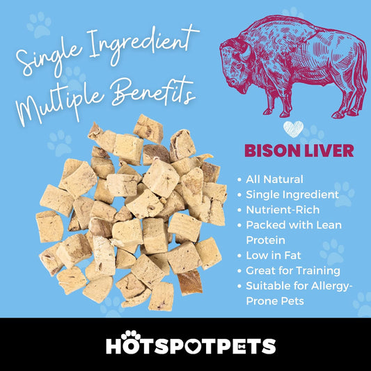 hotspot pets Freeze Dried Bison Liver Treats for Cats & Dogs - 1 Pound Big Bag,Made in USA, Single Ingredient All Natural, Grain-Free Bison Liver - Perfect for Training, Topper or Snack