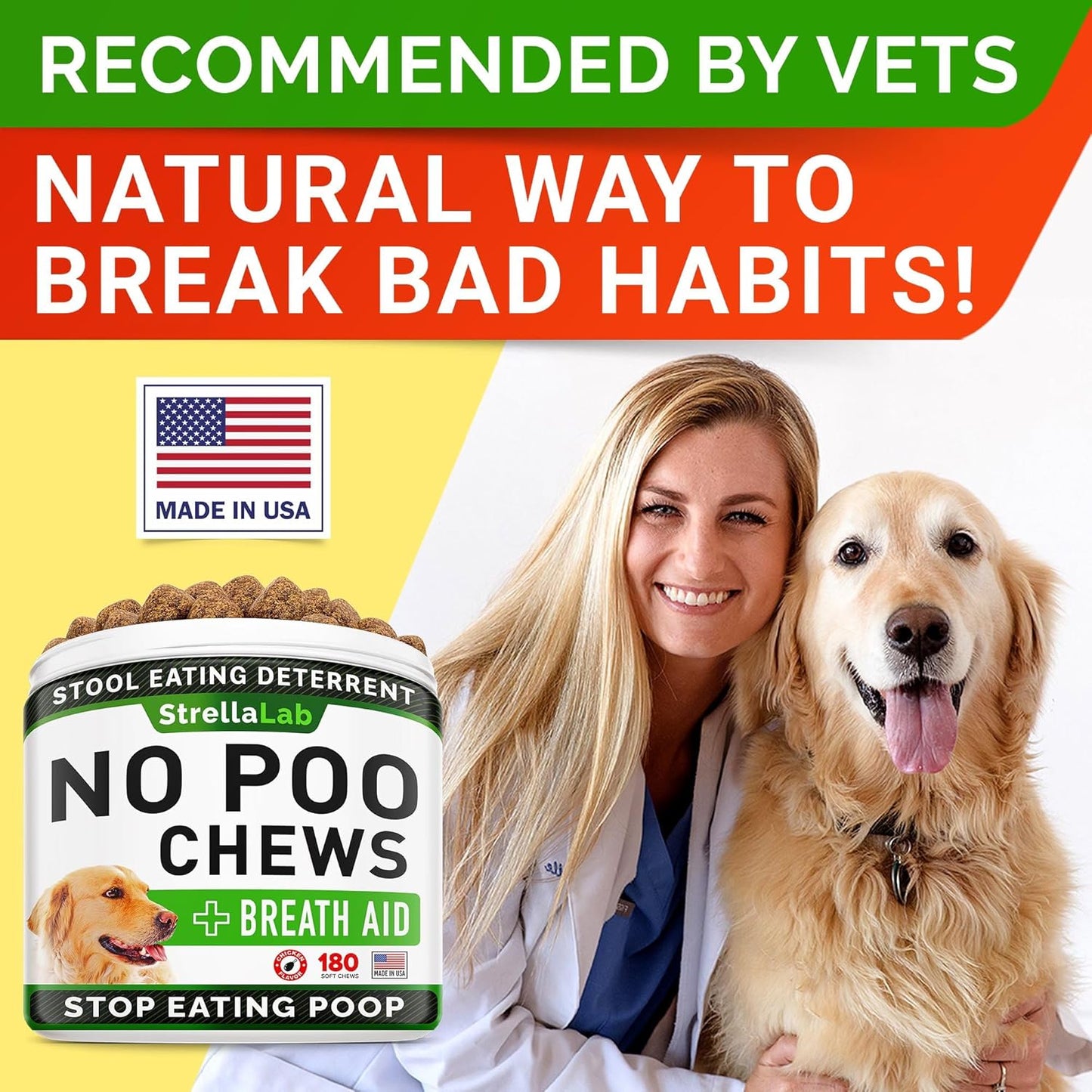 STRELLALAB No Poo Chews for Dogs - Coprophagia Deterrent for Dogs - No Poop Eating - Digestive Enzymes - Gut Health & Immune Support - Stop Eating Poop - (180Ct, Poultry)