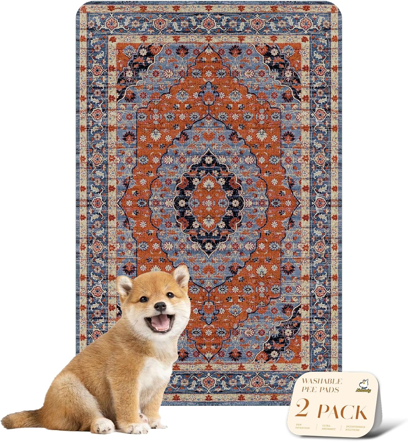 nunubaby Washable Pee Pads for Dogs, Stylish, Non-Slip and Leak-Proof Pee Pads. Reusable Potty Pads for Dogs for Crates and Floors.(Red/Floral, 24" x36")