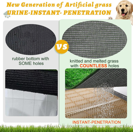 MEEXPAWS Dog Grass Pad with Tray Large, New Generation Odor Free Instant-Penetration Artificial Grass for Dog Potty with Tray, Indoor Dog Litter Box for Balcony,Hemmed Edge, Disposable Pee Pad, Green