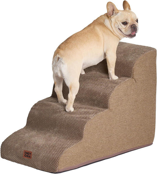 EHEYCIGA Curved Dog Stairs Ramp for High Beds 19.7" H, 4-Step Dog Steps for Small Dogs and Cats, Pet Stairs for High Bed Climbing, Non-Slip Balanced Pet Step Indoor, Camel