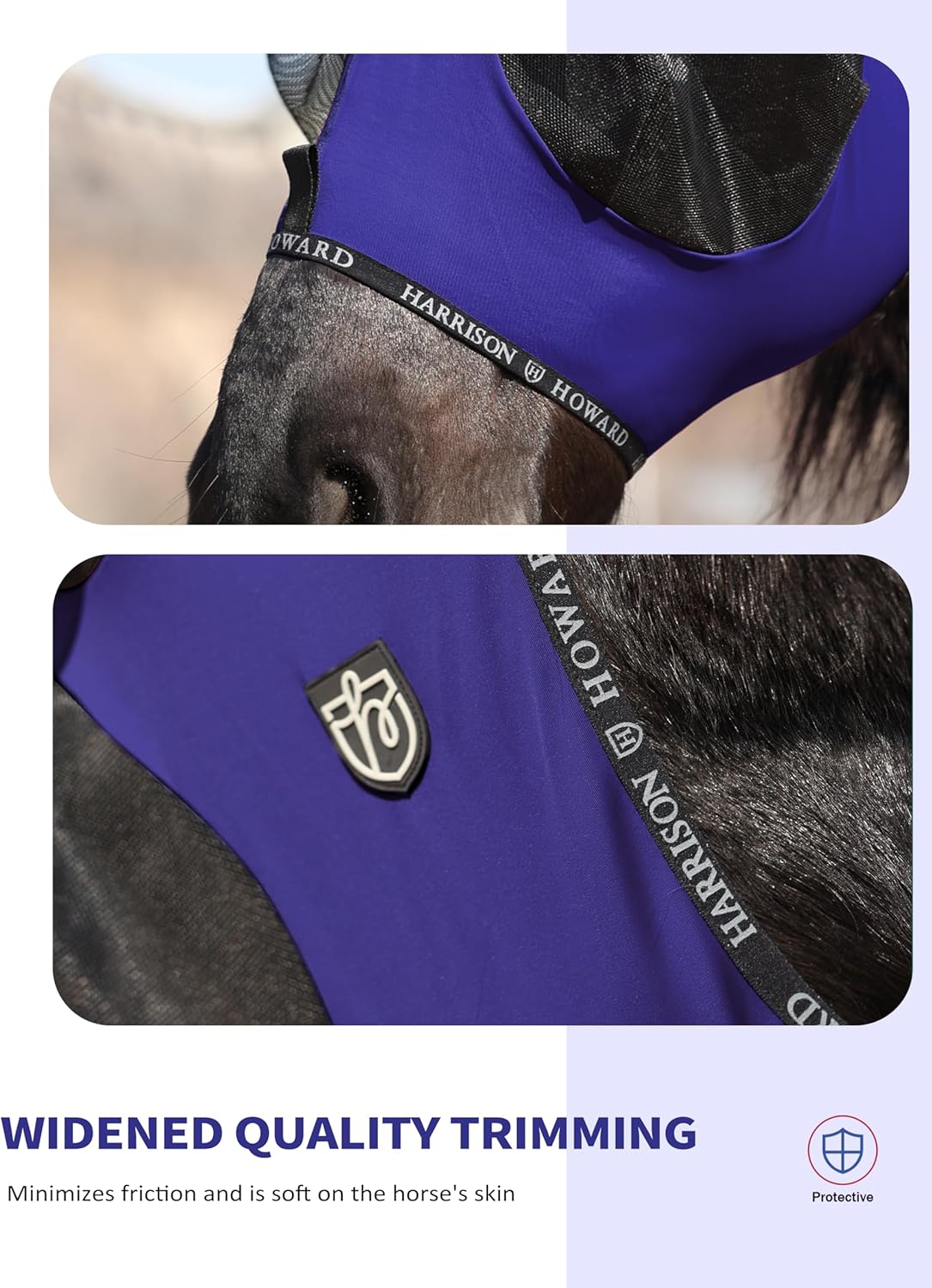 Harrison Howard Horse Fly Mask with Forelock Opening Stretch Breathable and Comfortable for Horses UV -Protection Navy L
