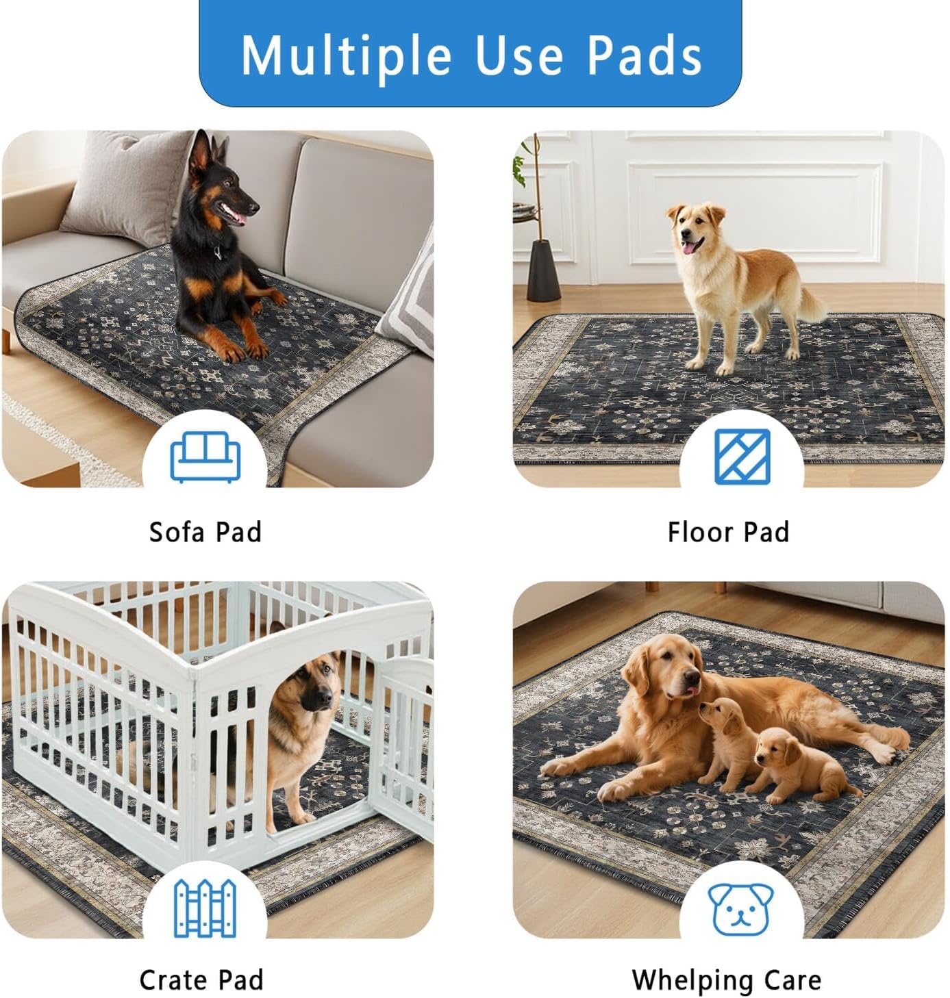 Washable Pee Pads for Dogs 2 Pack, Absorbent Reusable Puppy Pads Waterproof, Leakproof & Non-Slip Whelping Pad, Potty Training Pads for Dogs Playpen Mat 48x48