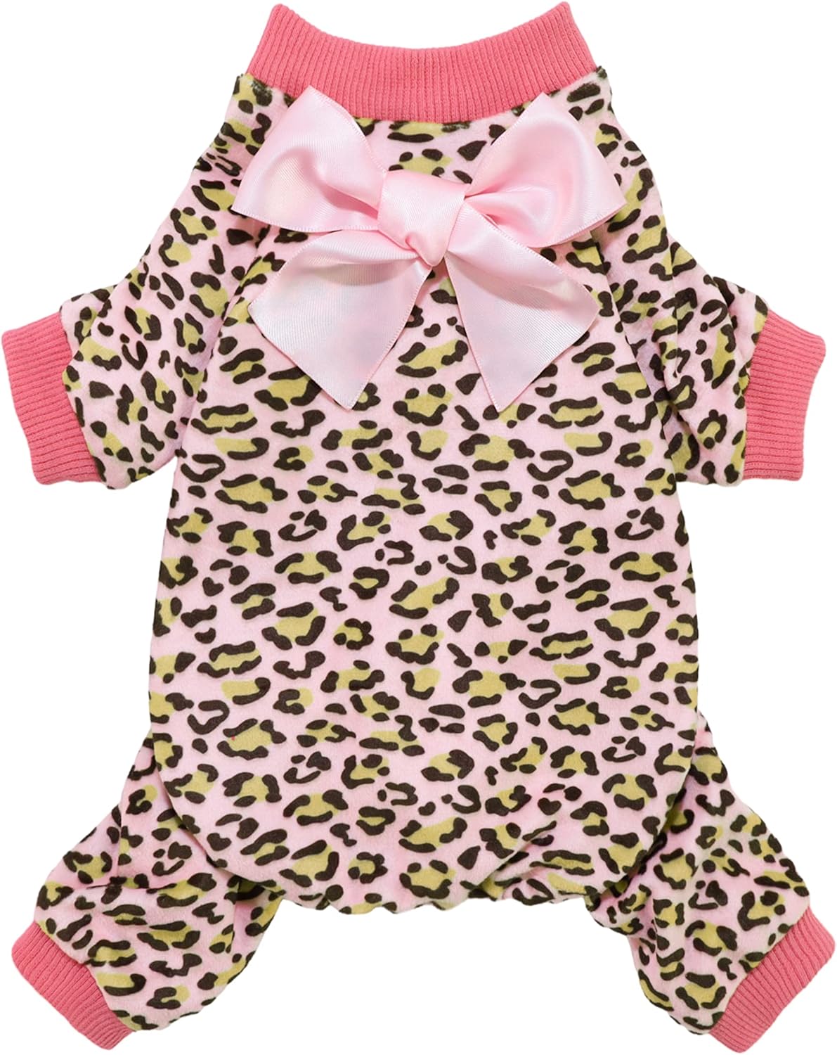 Fitwarm Leopard Dog Pajamas, Fleece Dog Clothes for Small Dogs Girl with Legs, Pet Onesie, Cat Outfit, Pink, XXL
